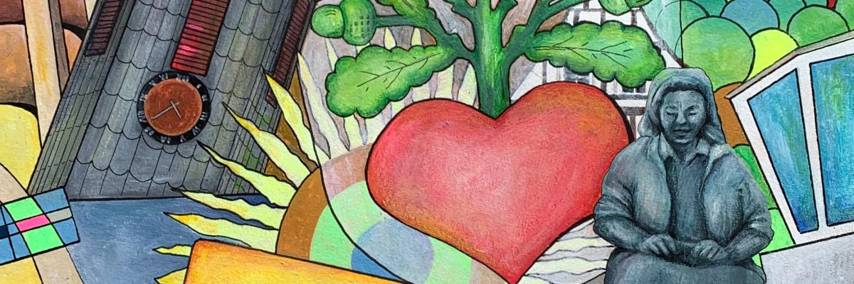 Gezeichnete Collage mit Egelsbacher Motiven