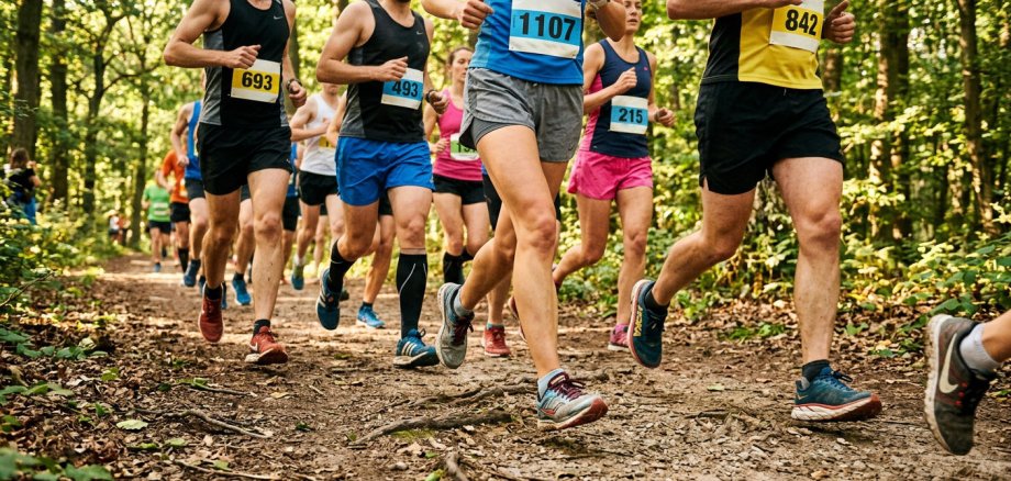 Läufer im Wald laufen ein Marathonrennen