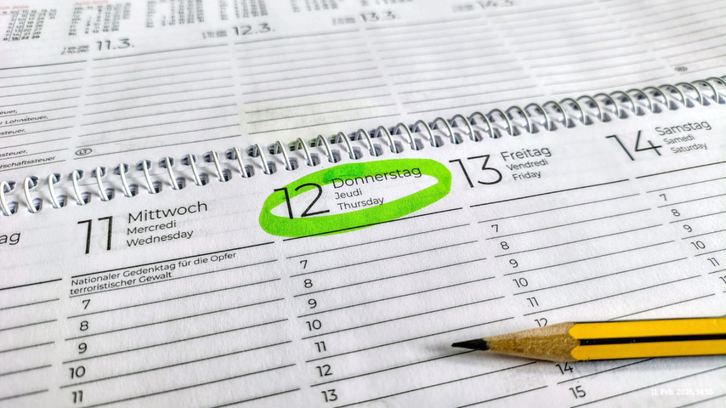 Terminkalender mit Datum 12. März