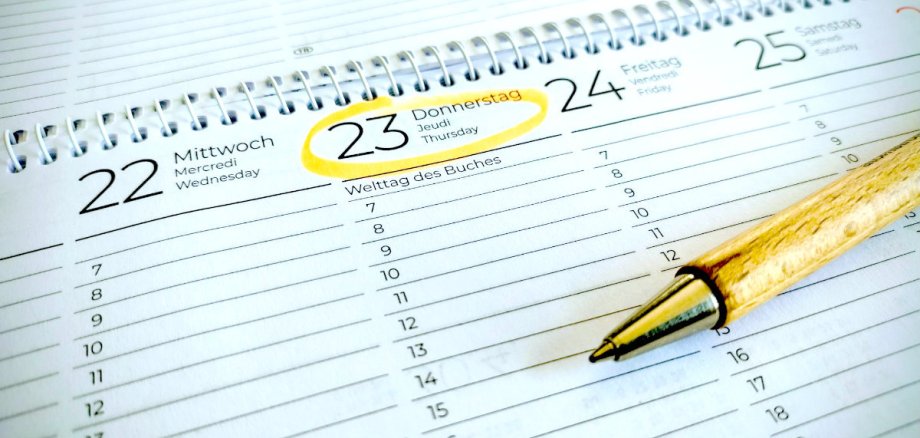 Terminkalender mit Datum der nächsten Bürgermeistersprechstunde