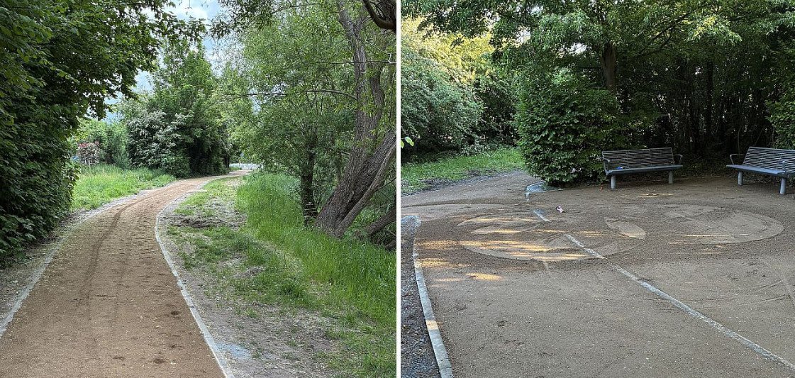 Beschädigungen der neuen Wegedecke in der Tränkbach-Parkanlage
