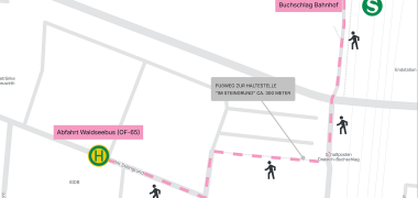 Wegbeschreibung zum Waldseebus vom Bahnhof Buchschlag