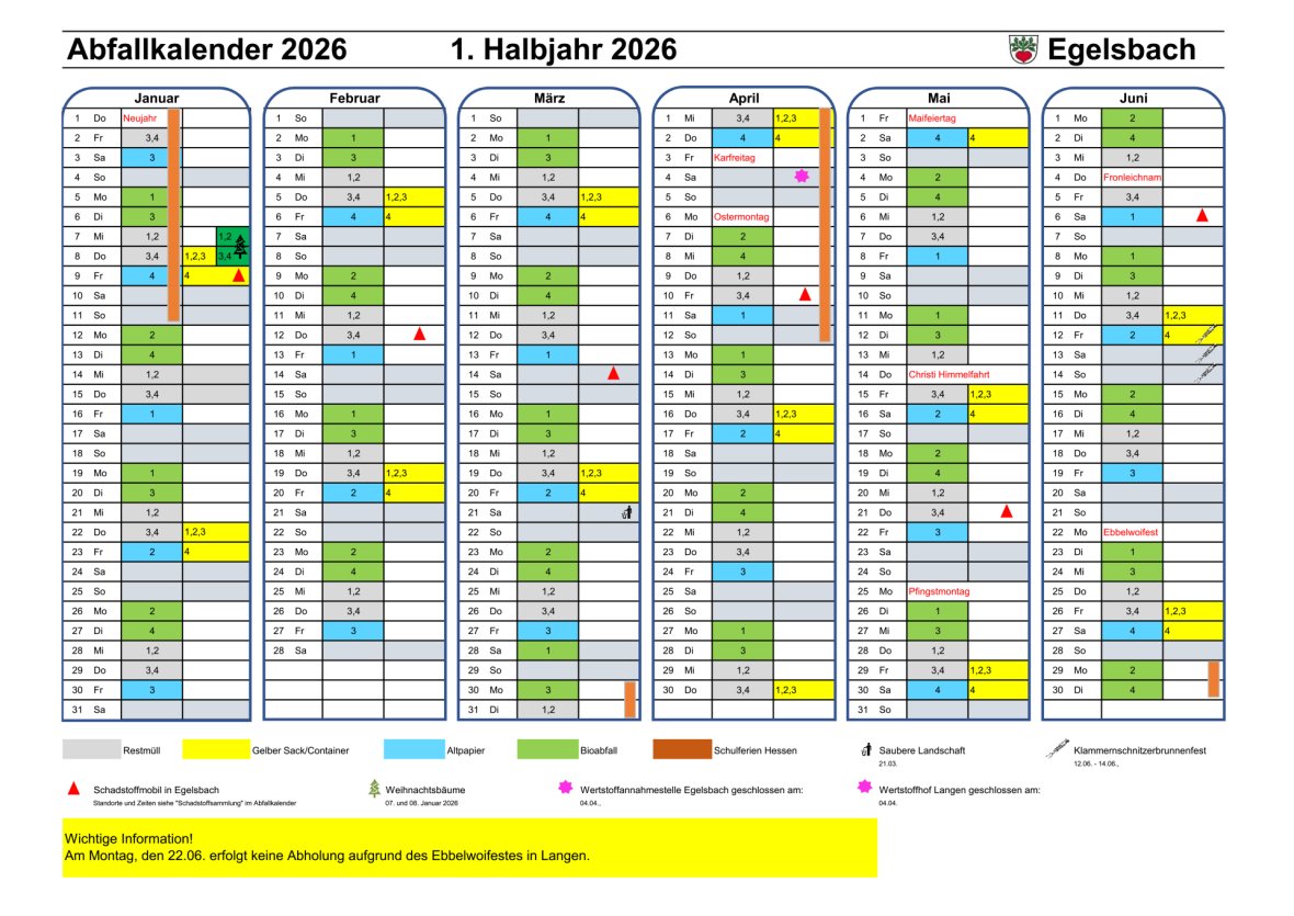 Abfallkalender 2026, 1. Halbjahr