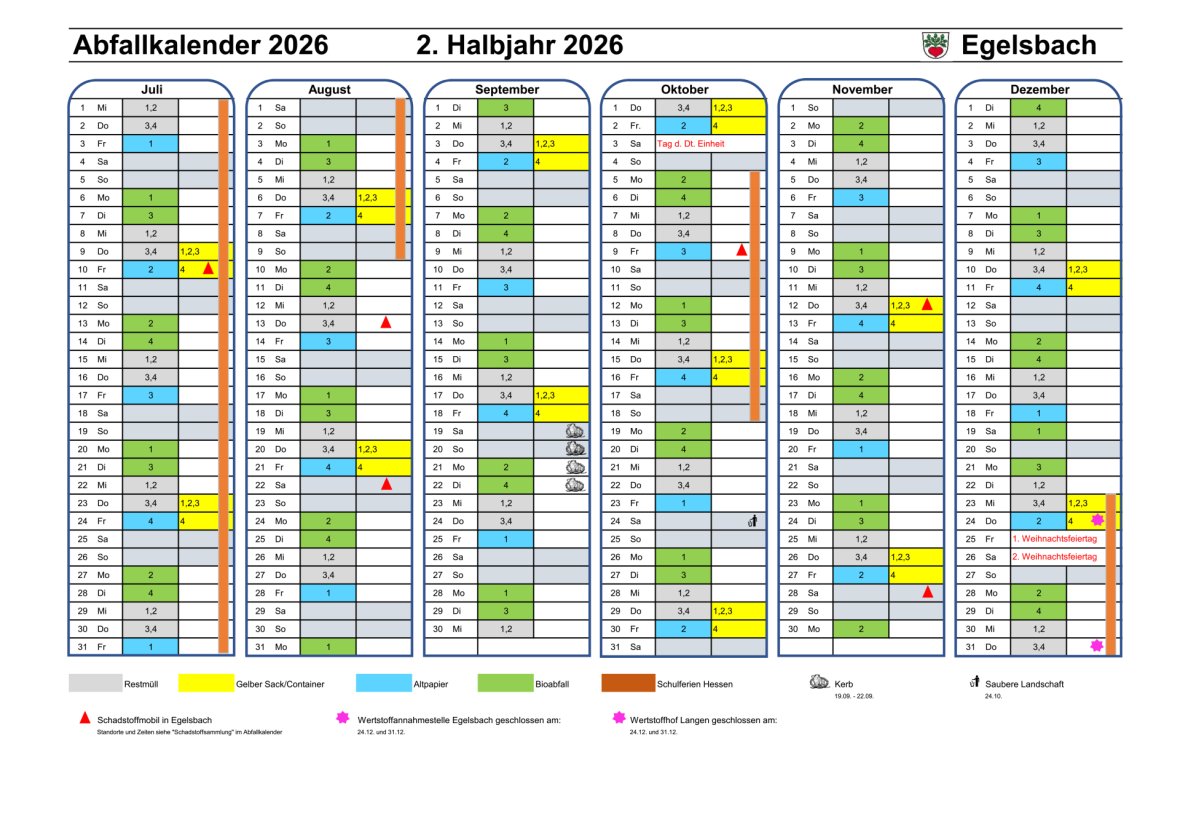 Abfallkalender 2026, 2. Halbjahr